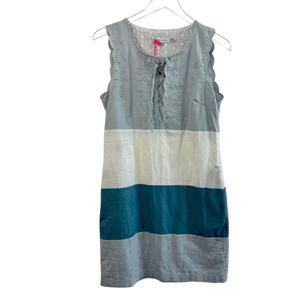 NEW See by Chloe Dress Size 6 Color-block Style with Eyelet Detail Blue White